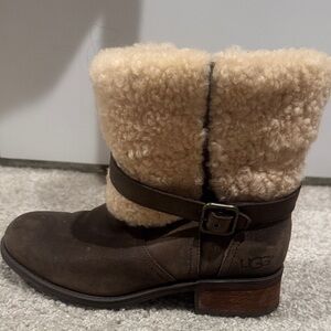 UGG Women's Dark Brown and Cream Shearling Boots